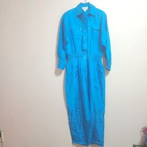 Vintage 80s 100% silk long sleeves jumpsuit color turquoise size small